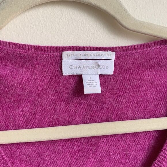 Charter Club V- Neck 100% Cashmere Sweater (Sz L) Bright Heathered Purple - Picture 3 of 8